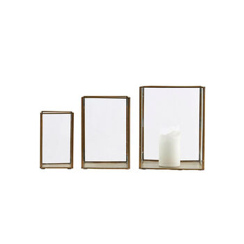Set Of Three Brass And Glass Pillar Lanterns, 2 of 2