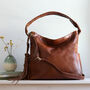 Leather Hobo Tote With Tassel, Tan, thumbnail 1 of 6