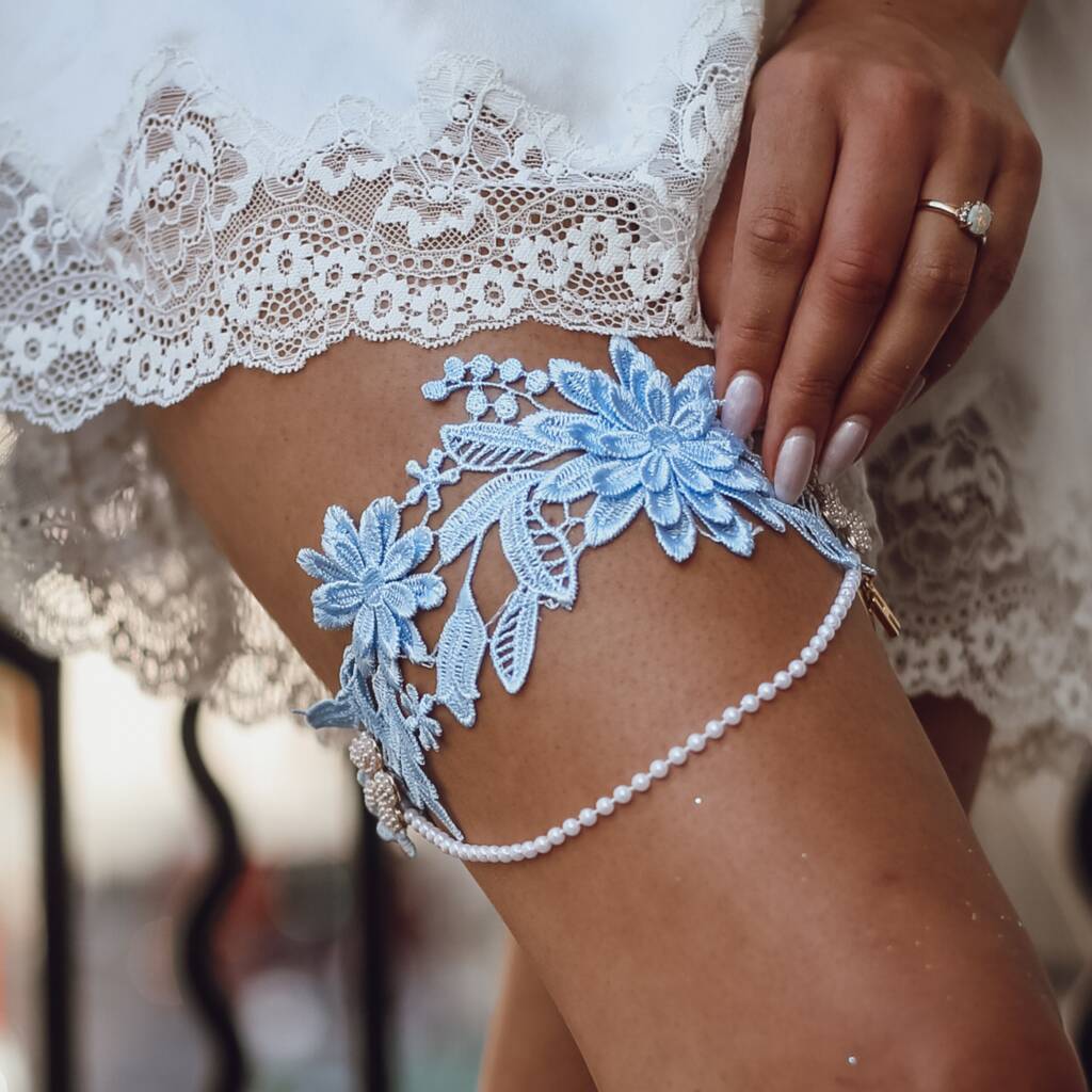 Luxury Something Blue Wedding Garter For Bride, 1 of 9