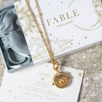Zodiac And Star Sign Spinner Necklace In Gold, 10 of 12
