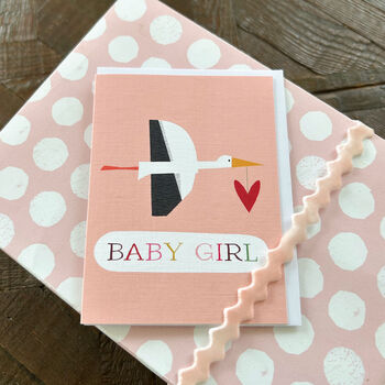 Mini Pink Stork Baby Girl Card, 2 of 5