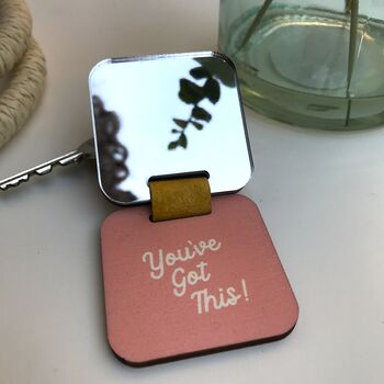 Personalised Pink Mirror Keyring And Uplifting Note, 2 of 6