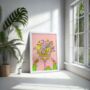 Basket Of Flowers Illustrated Art | Wall Print, thumbnail 3 of 4