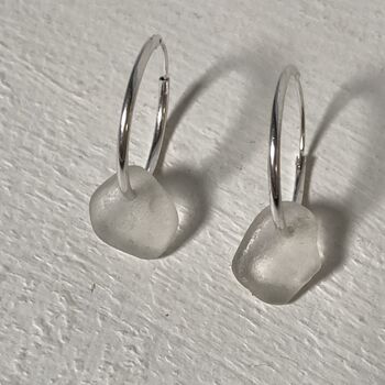 Sterling Silver And Sea Glass Nugget Hoop Earrings, 3 of 4
