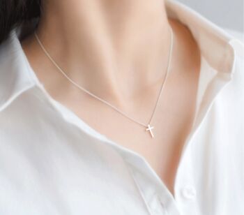 Sterling Silver Tiny Cross Pendant Necklace, 6 of 7