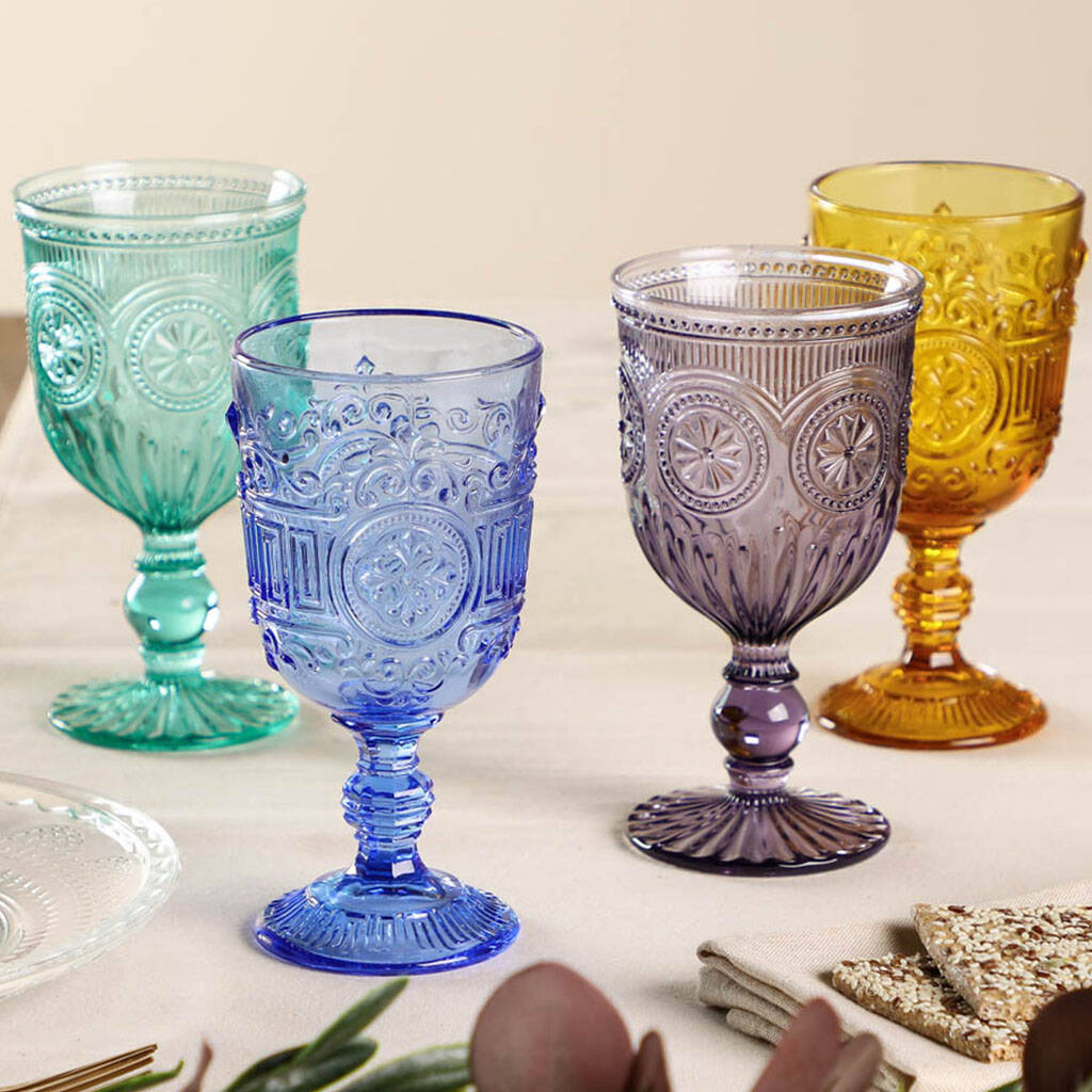 Set Of Four Embossed Coloured Wine Glasses, 1 of 8