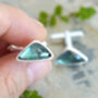 Teal Sapphire Cufflinks In Sterling Silver, thumbnail 3 of 3