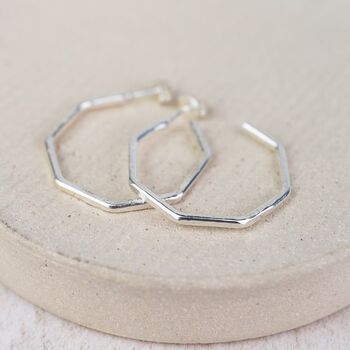 Sterling Silver Large Octagon Hoops, 2 of 8