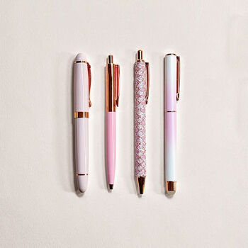 Pink And Rose Gold Four Piece Metal Pen Set, 2 of 8