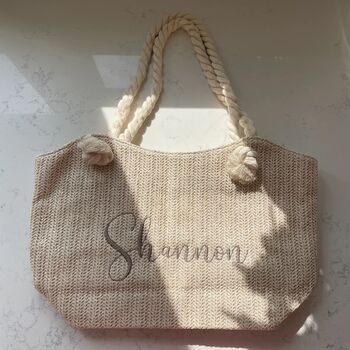 Personalised Custom Willow Straw Rope Handle Shoulder Tote Clutch Bag, 2 of 7