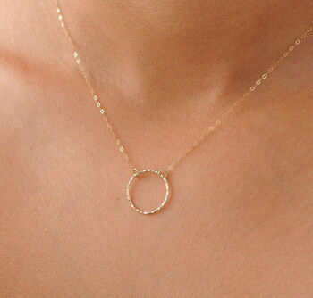 9ct Solid Gold Open Hammered Circle Pendant Necklace, 3 of 4