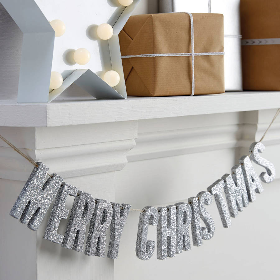 Wooden Glitter Merry Christmas Bunting Decoration By Ginger Ray