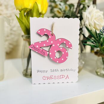 Any Age Birthday Card Personalised Wooden Number Gift, 9 of 10