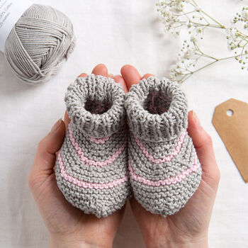 Baby Striped Booties And Mittens Easy Knitting Kit, 5 of 8
