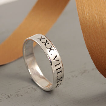 Roman Numerals Silver Band Ring, 5 of 9