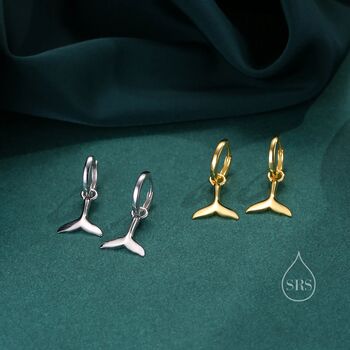 Sterling Silver Whale Tail Huggie Hoop Earrings, 7 of 10