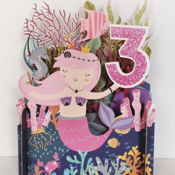 3rd Birthday 3D Card With Mermaid And Glitter, 2 of 3