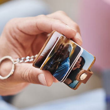 Personalised Leather Eight Photo Mini Book Keyring For Grandad With Hot Stamped Initials, Name Or Date, 3 of 12