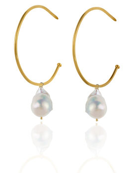 24k Gold Plated Sterling Silver Hoop And Baroque Pearl, 3 of 3