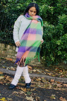 Purple Green Pink Plaid Warm Wrap Scarf, 6 of 7