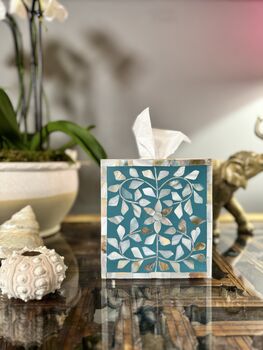 Mother Of Pearl Inlay Tissue Box | Jewelled Aqua, 2 of 5