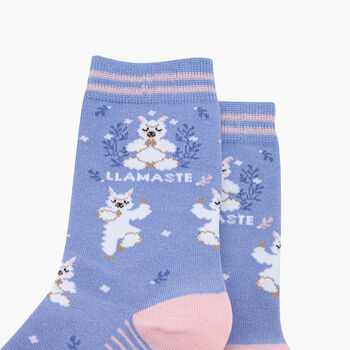 Llamaste Combed Cotton Yoga Socks In Blue, 2 of 3