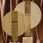 Set Of Two Travertine And Brass Disk Decor Sculptures, thumbnail 1 of 2