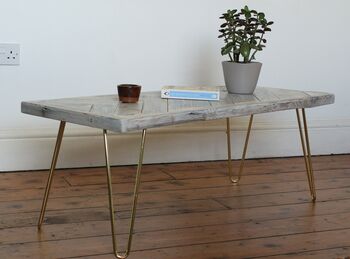 Industrial Hairpin Leg Coffee Table White Brass, 6 of 8