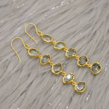 Green Amethyst Sterling Silver Long Earrings, 2 of 5