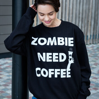 Zombie Need Coffee Women's Halloween Sweatshirt, 3 of 4