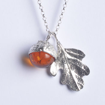 Oak Leaf Amber Acorn Necklace, 2 of 6