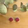 Round 925 Sterling Silver Red Druzy Stud Earrings, thumbnail 1 of 4