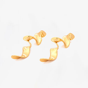 Nami 18 K Gold Plated Long Wave Earrings, 3 of 5