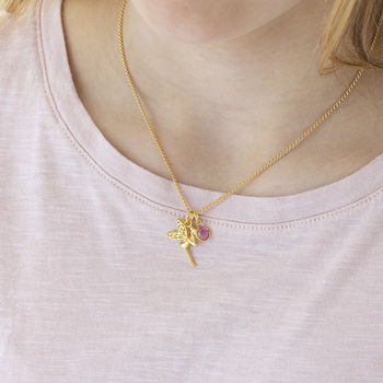 Personalised Gold Plated Fairy Birthstone Necklace, 2 of 8