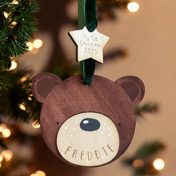 Hand Painted Personalised Wooden Fox Christmas Decoration – My First Christmas Bauble, 5 of 8