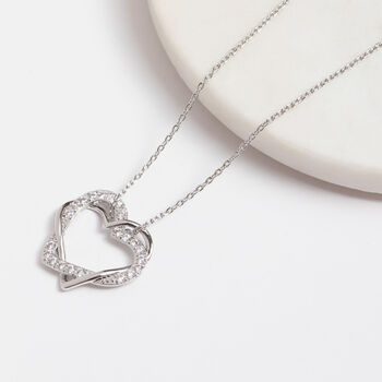 Crystal Encrusted Double Heart Pendant Necklace, 3 of 3