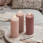 Three Fluted Pink Tru Glow® LED Slim Pillar Candles, thumbnail 1 of 3