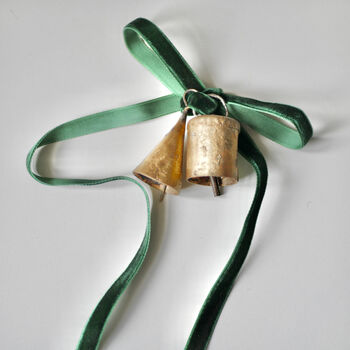 Christmas Bells With Velvet Ribbon Set Of Two Pairs, 6 of 7