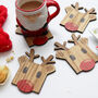 Set Of Four Wooden Reindeer Christmas Coasters, thumbnail 3 of 8