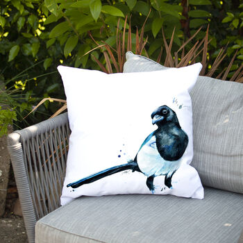 Inky Magpie Water Resistant Outdoor Garden Cushion, 6 of 8