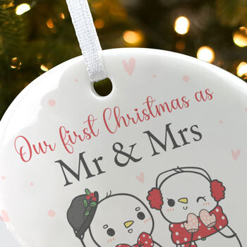 Couples Snowman Ceramic Disc Hanging Decoration Bauble + Gift Box, 5 of 7