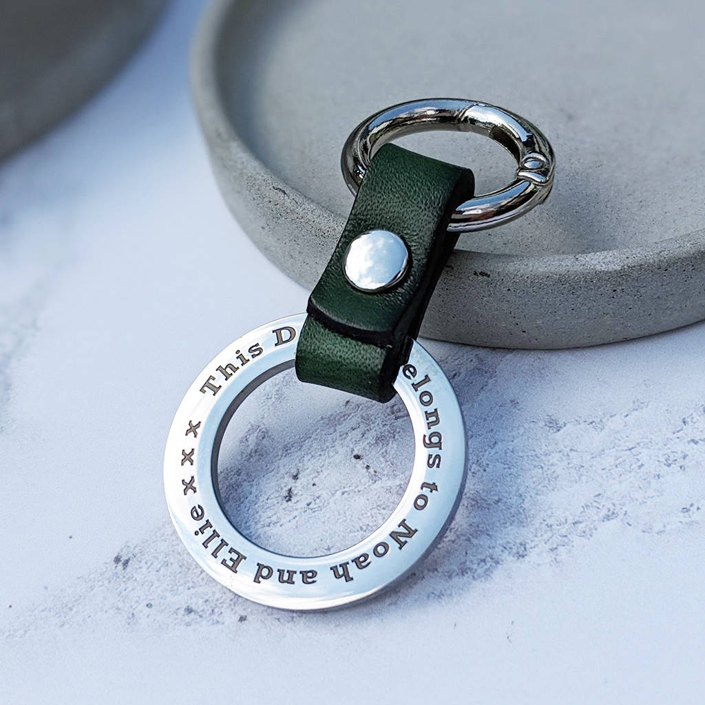 Mens Personalised Message Leather Hoop Keyring By Hold upon Heart