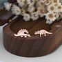 Mismatched Stegosaurus And Triceratops Dinosaur Stud Earrings In Sterling Silver, thumbnail 5 of 12