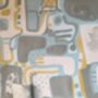 Cubist Jigsaw Wallpaper Powder Blue / Ochre, thumbnail 1 of 7