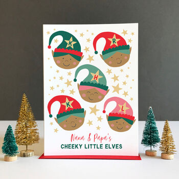 Grandparent Cheeky Elves Personalised Christmas Card, 5 of 9