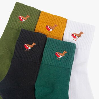 Women's Red Robin Embroidered Christmas Socks Five Pack, 2 of 7