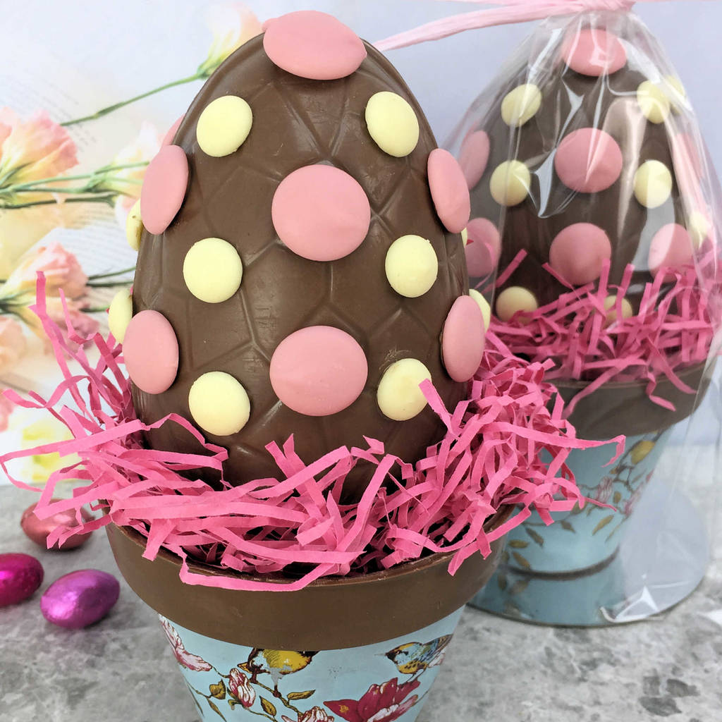 Chocolate Easter Egg Flowerpot Gift With Birds By Cocoapod Chocolates