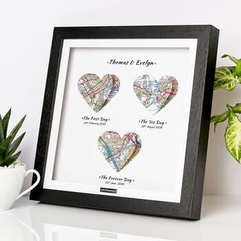 Personalised 3D Jigsaw Map Milestone Locations Framed Wedding Print Gift, 9 of 12