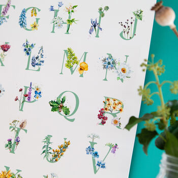 Inky Wildflower Alphabet A To Z Illustrated Print, 2 of 11