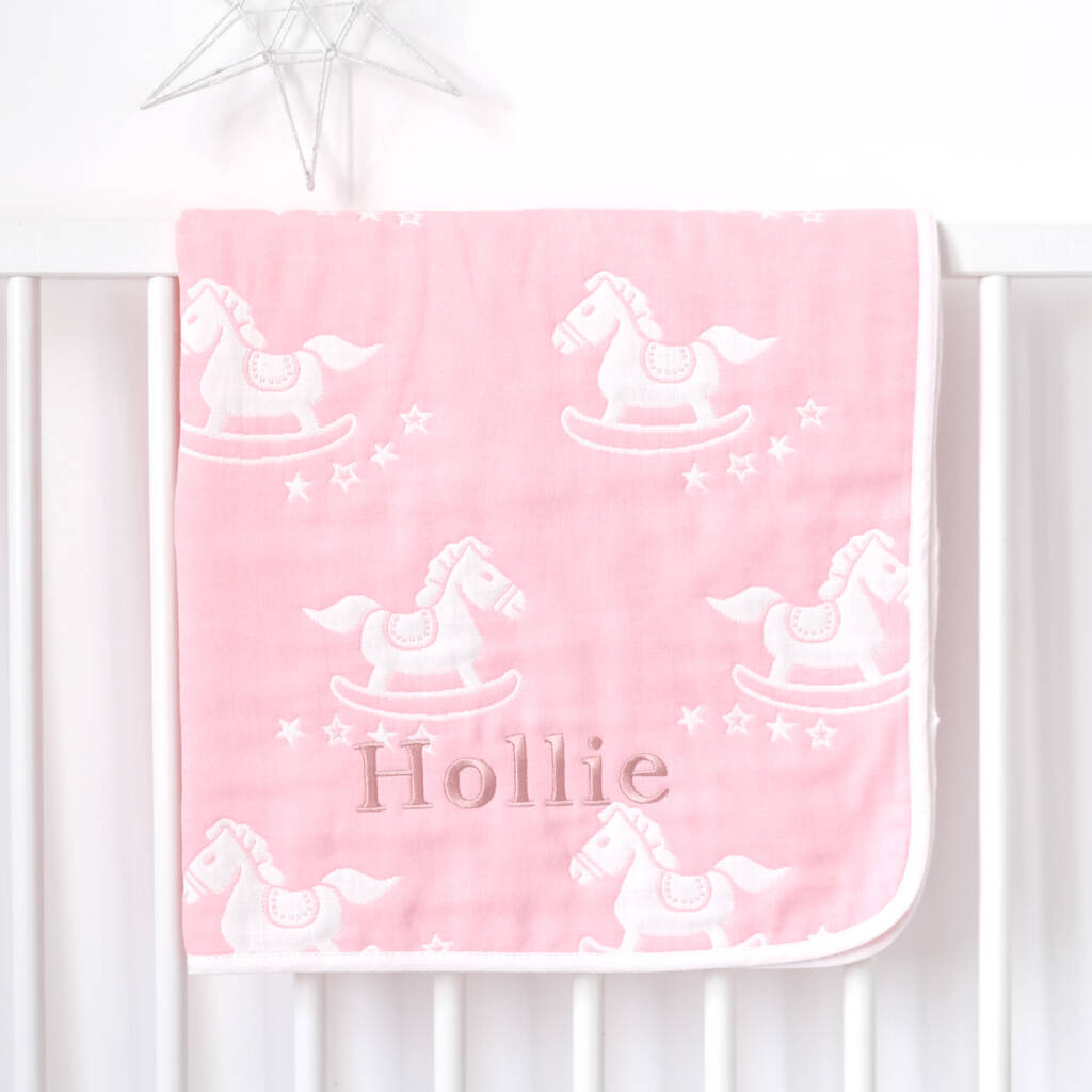 Personalised Pink Rocking Horse Doublesided Blanket By 1st Birthday